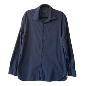 John Varvatos Mens L-XL Button Up Long Sleeve Shirt Blue Slim Fit Casual